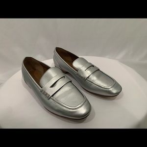 Silver penny loafers